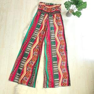 NWOT J Up Puerto Rico Boho Print Palazzo Pants, S